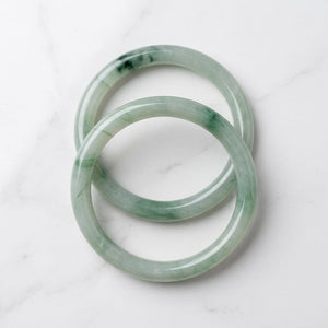 Jade Inspired Glass Bangle Set (2) – Lucky & Spiritual Jewelry - 58mm, Green Pattern image