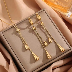 18K Gold Drop Necklace & Earrings Set – Stainless Steel Jewelry image 5