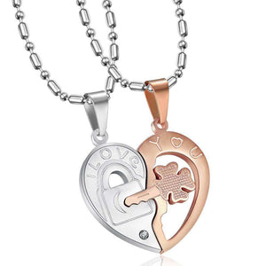 Couple Heart Lock Key Pendant Necklace Stainless Steel image 3