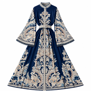 Printed Maxi Dress with Bell Sleeves & Waist Belt – product image 4