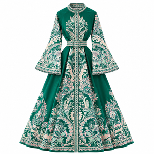 Printed Maxi Dress with Bell Sleeves & Waist Belt – product image 3