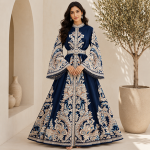 Printed Maxi Dress with Bell Sleeves & Waist Belt – product image 6