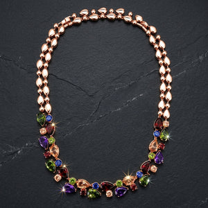 REYLVA Multicolour Crystal Statement Necklace for Women | Rose Gold Tone – product image 1