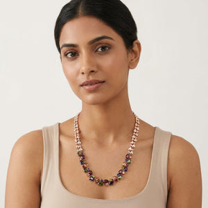 REYLVA Multicolour Crystal Statement Necklace for Women | Rose Gold Tone – product image 4