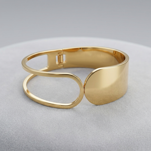 REYLVA Minimalist Gold Tone Wide Cuff Bracelet with Spring-Hinge Closure – product image 4