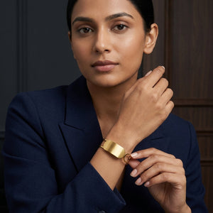 REYLVA Minimalist Gold Tone Wide Cuff Bracelet with Spring-Hinge Closure – product image 3