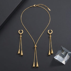 18K Gold Drop Necklace & Earrings Set – Stainless Steel Jewelry image 0