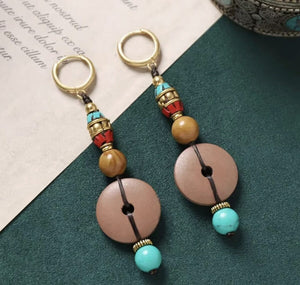 Handmade Enamel Turquoise Drop Earrings Vintage Boho Dangle - Design 2 image