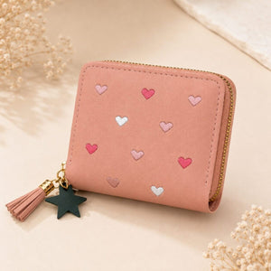 Heart Embroidered Zip Around Mini Wallet for Women & Girls image 5