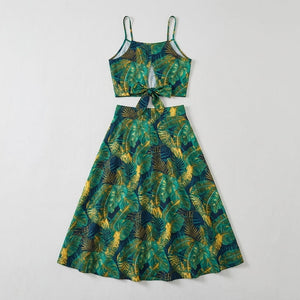 Leaf Print Vacation Skirt Set – Cami Top & Split Skirt - S image