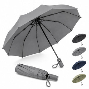 Premium 10-Rib Windproof Automatic Folding Umbrella with UV Protection, Water-Repellent Canopy &amp; One-Touch Open - Gray image