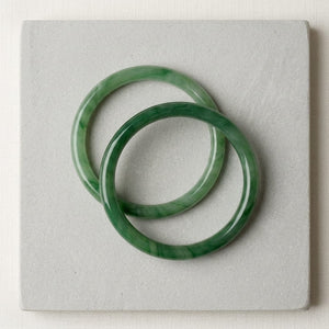 Jade Inspired Glass Bangle Set (2) – Lucky &amp; Spiritual Jewelry - 62mm, Green image
