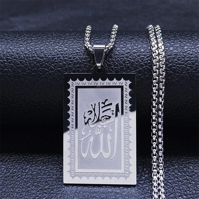 Islamic Allah Arabic Calligraphy Pendant Necklace Gold Plated Stainless Steel image 2