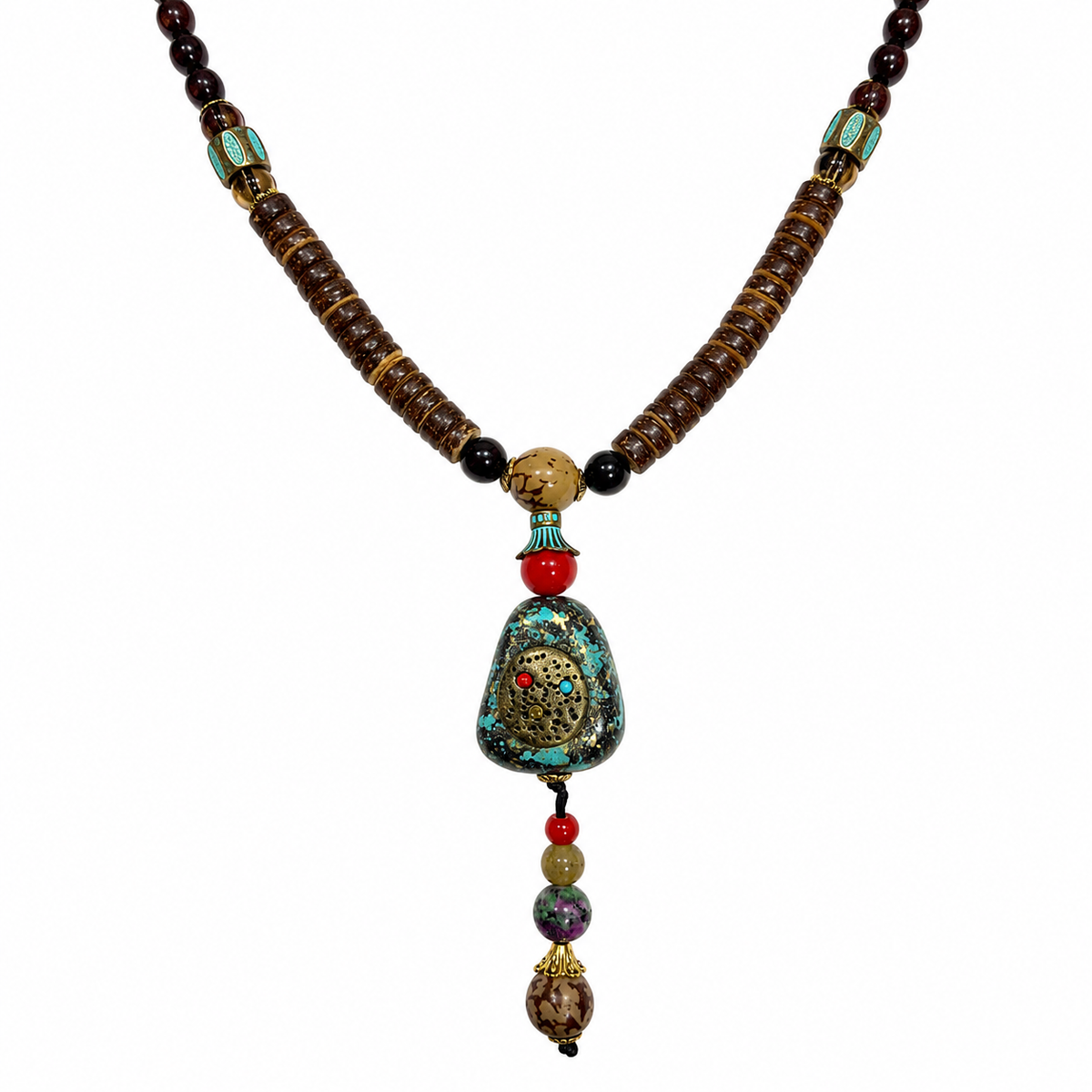Bohemian Long Mala Necklace with Stone Pendant