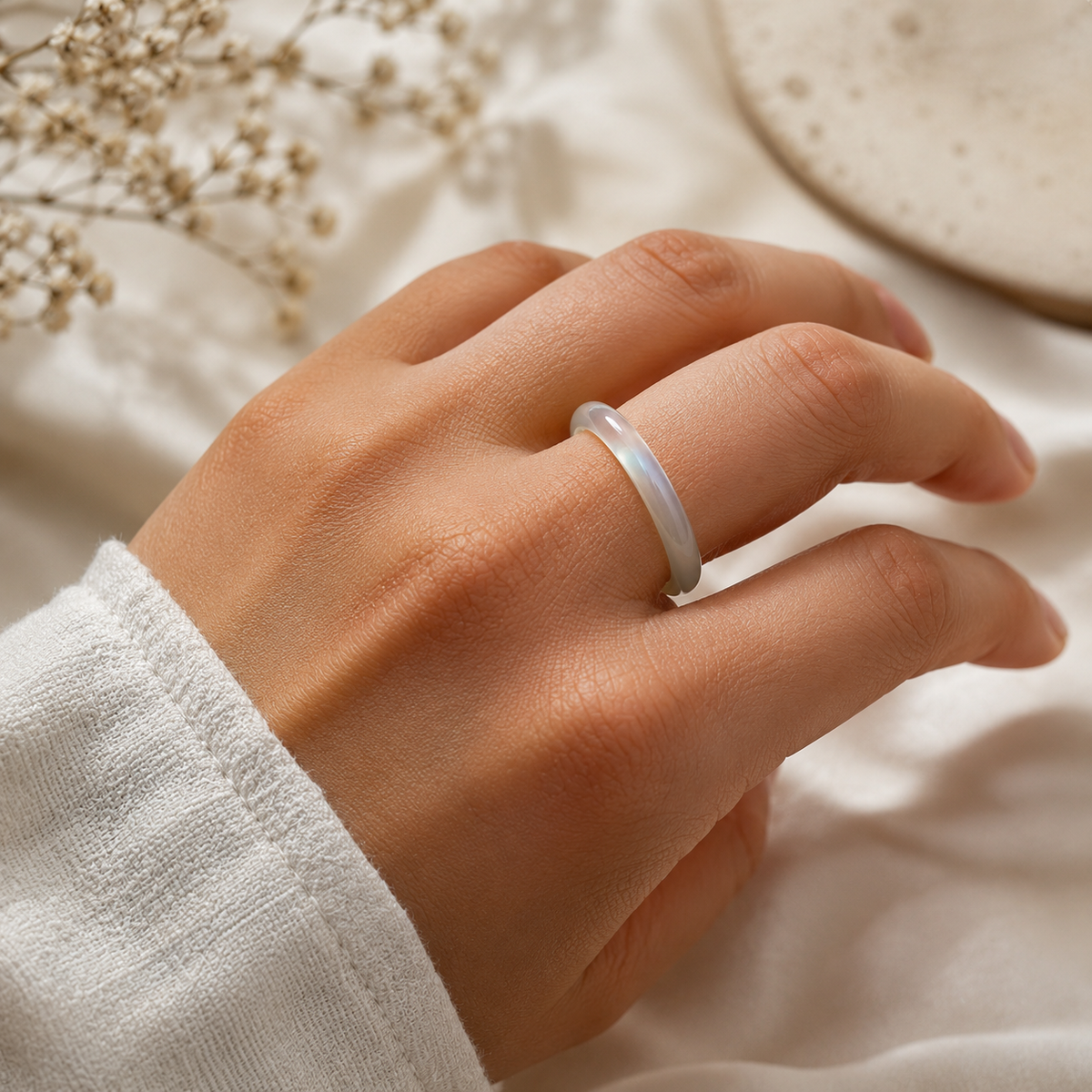 REYLVA Ice White Glass Ring for Women | Minimalist Fashion Band Ring – product image 1