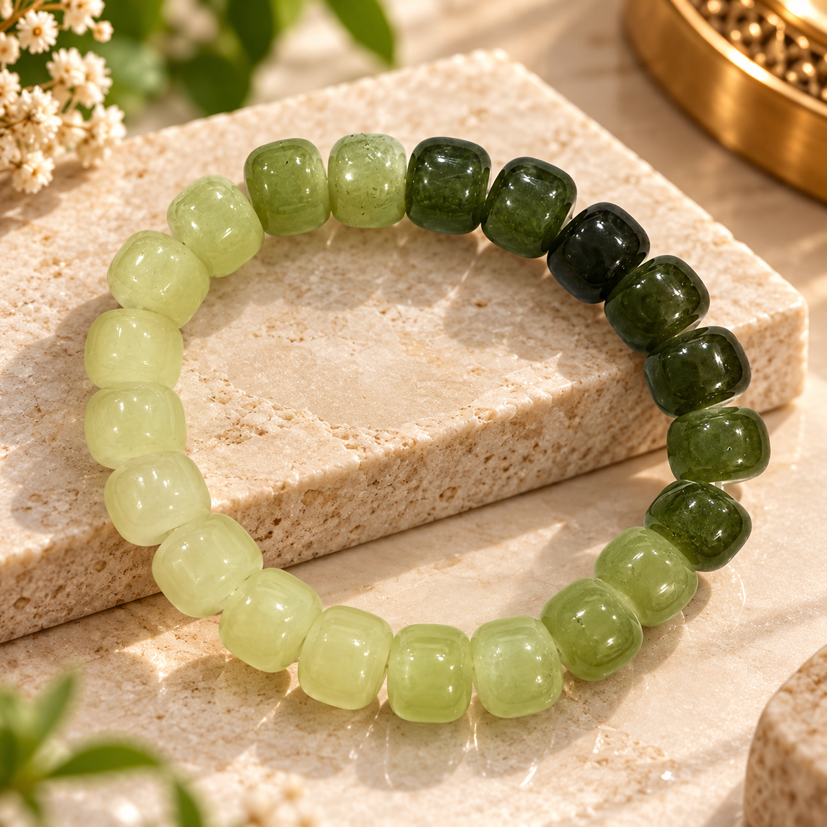 Natural Green Jade Beaded Bracelet for Men & Women