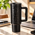 40oz Black Stainless Steel Tumbler with Handle & Straw – 1180ML