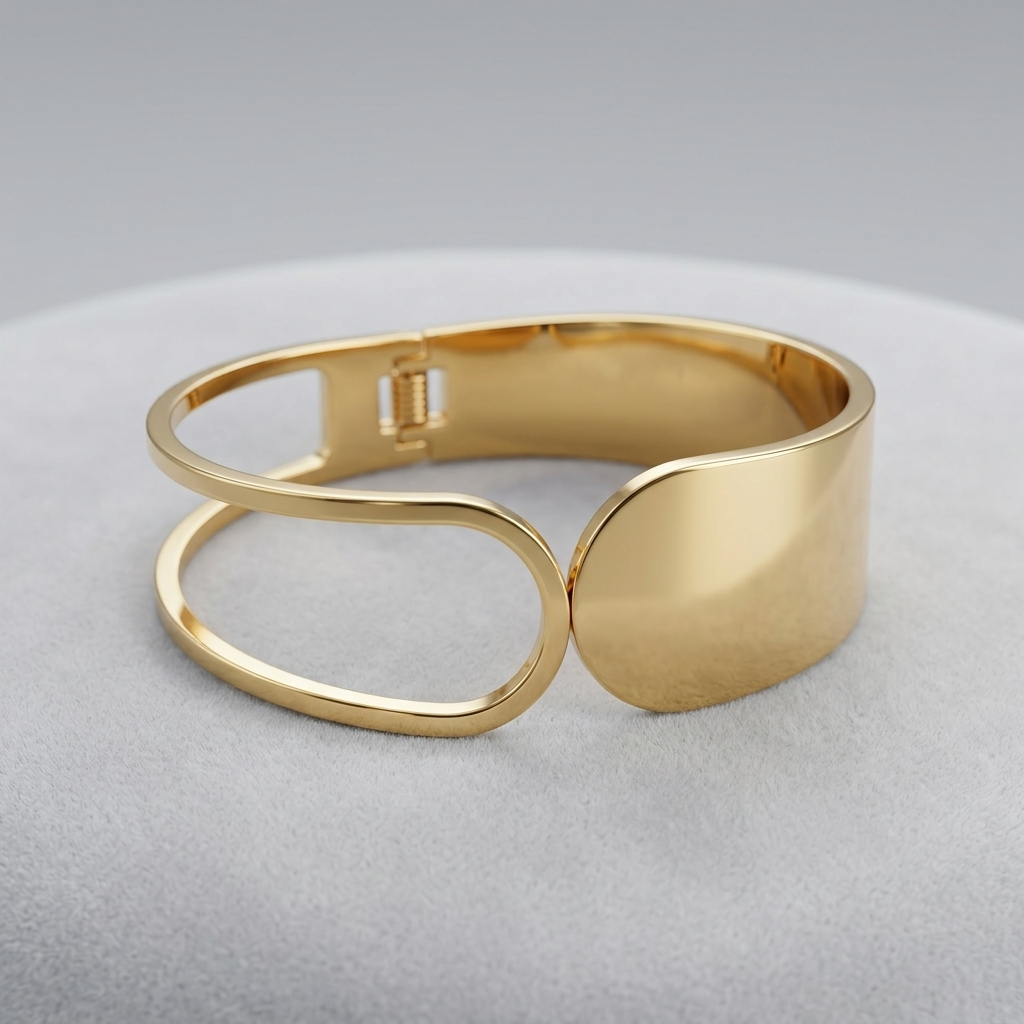 REYLVA Minimalist Gold Tone Wide Cuff Bracelet with Spring-Hinge Closure – product image 4