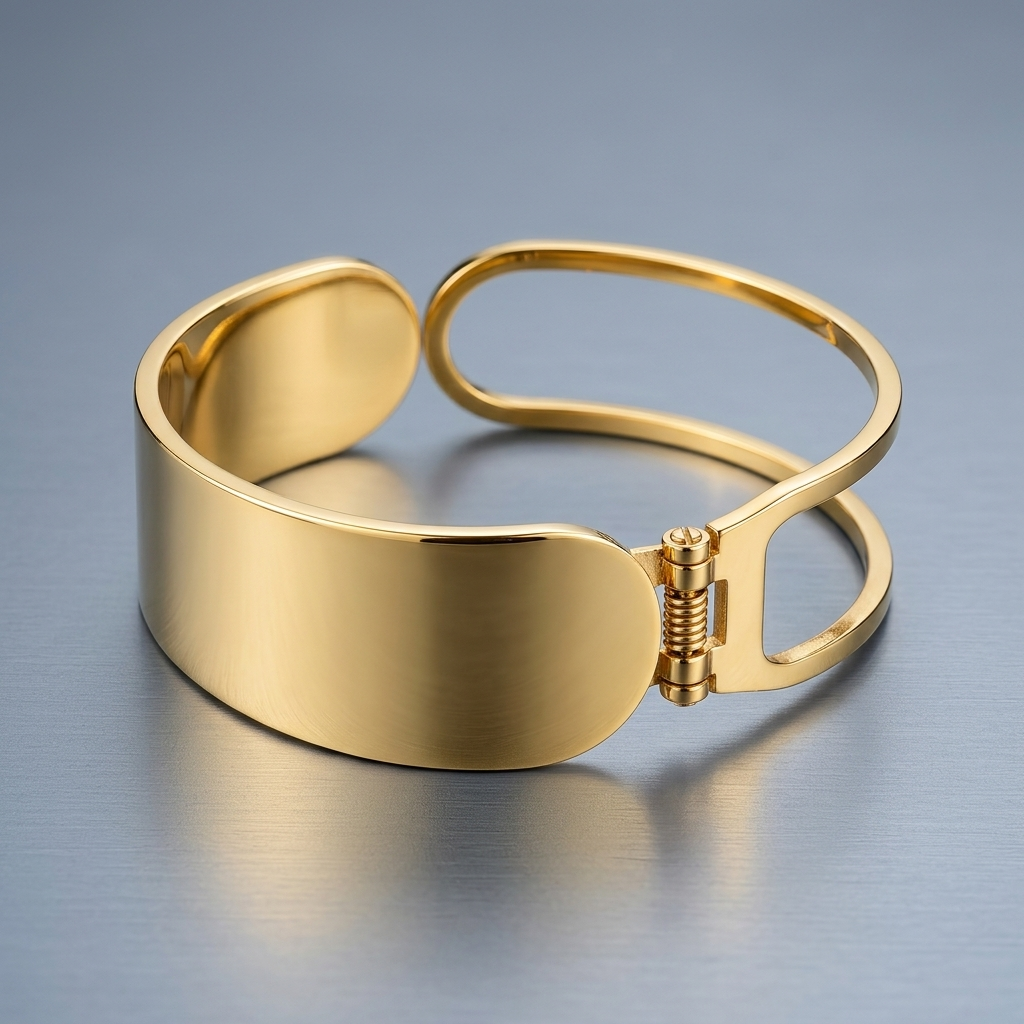 REYLVA Minimalist Gold Tone Wide Cuff Bracelet with Spring-Hinge Closure – product image 6