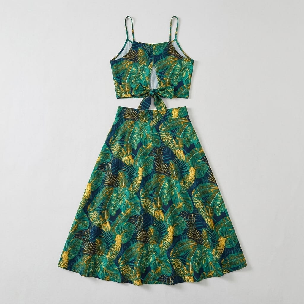 Leaf Print Vacation Skirt Set – Cami Top &amp; Split Skirt image 0