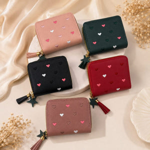 Heart Embroidered Zip Around Mini Wallet for Women &amp; Girls image 0